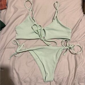 Mint Green Ribbed Bikini Set